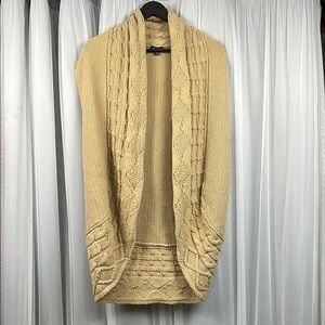 Talbots Sleeveless Cocoon Cardigan Knitted Detail Wool Blend Tan Women’s S/M